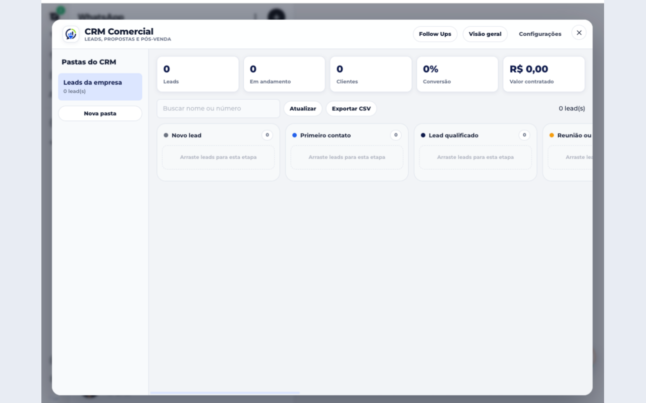 Tela do CRM Comercial da LiidPlus