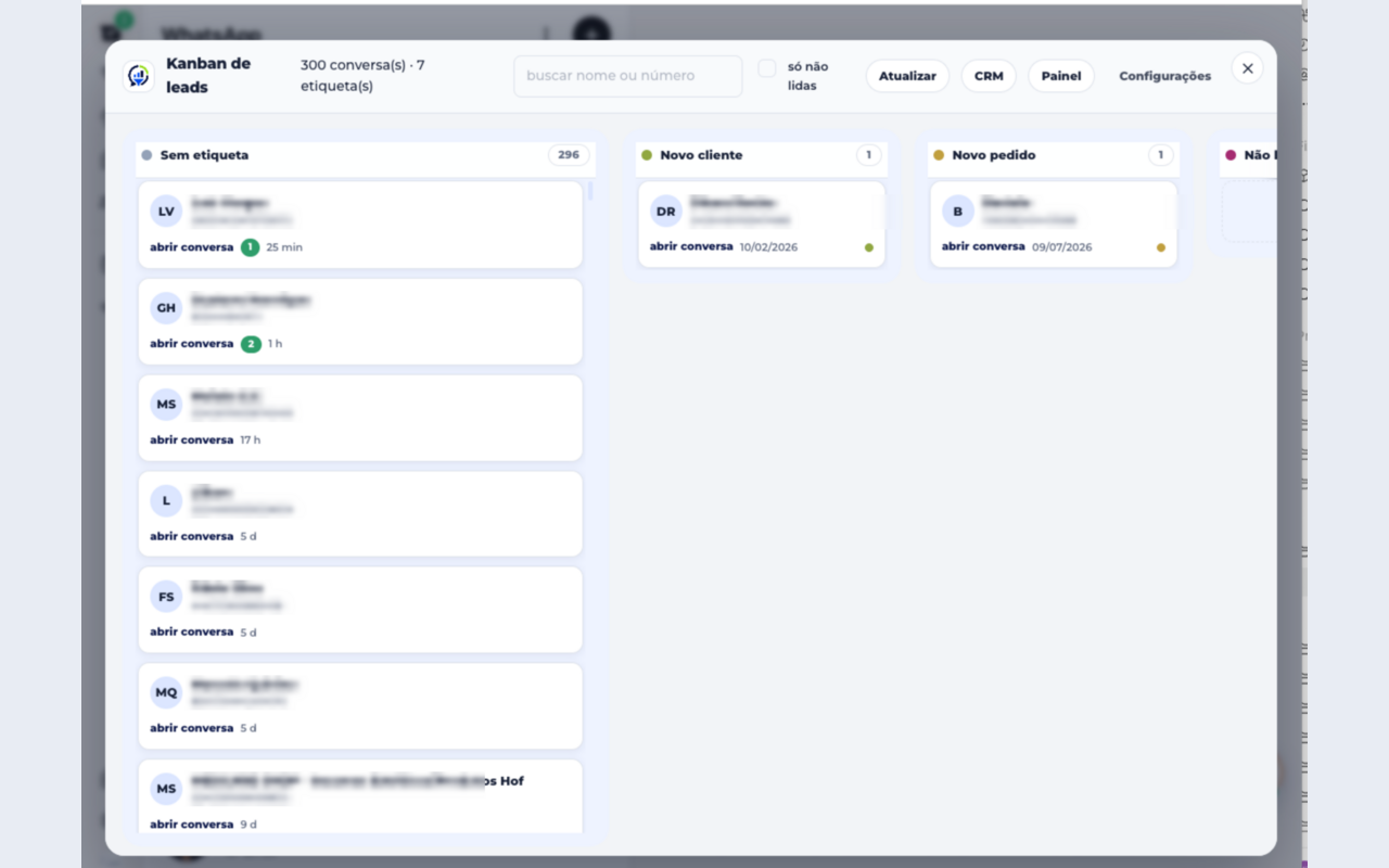 Tela do Kanban de leads da LiidPlus